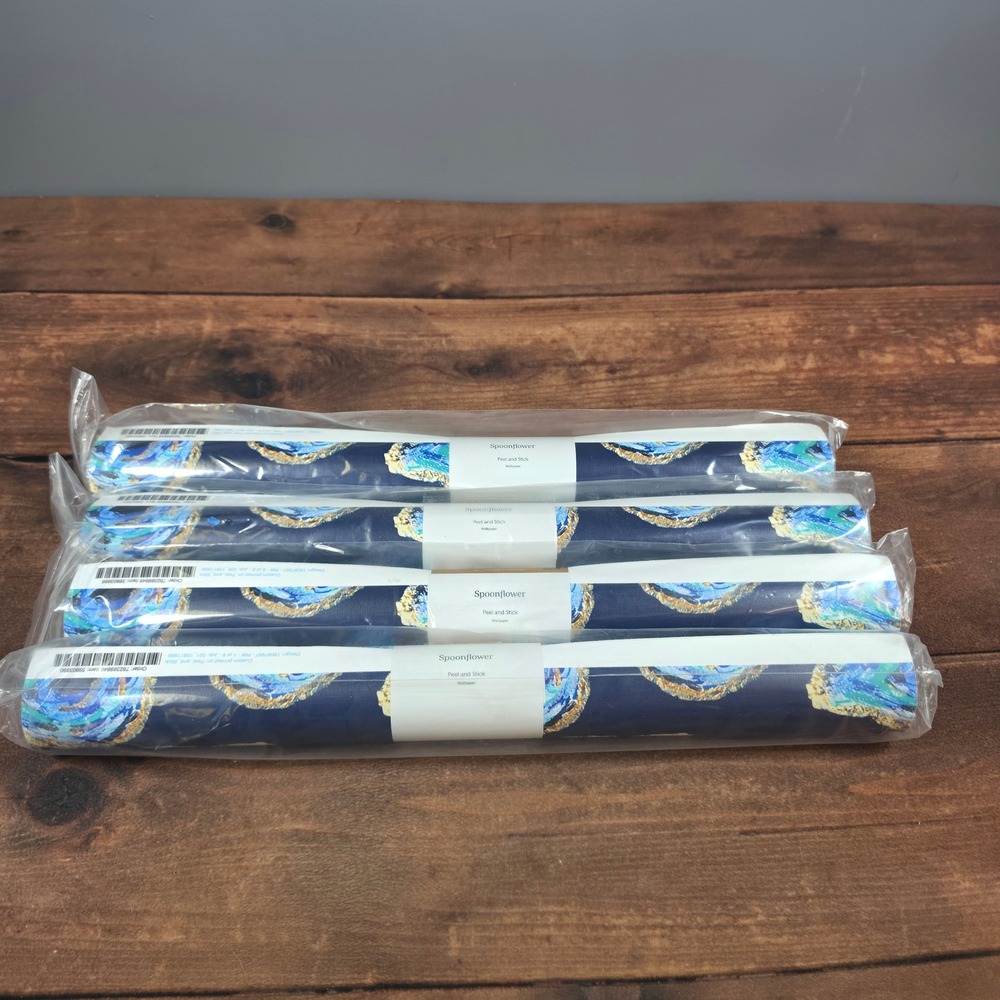 Spoonflower Peel and Stick Wallpaper 12ft Navy Gold New 4 Rolls Abstract Oysters